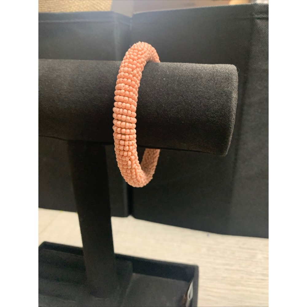 Peach Coral Glass Seed Bead Roll On Bangle Bracelet Boho Stacking Jewelry